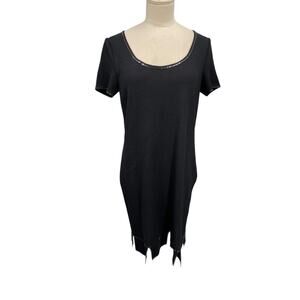 Vintage St John Marie Gray Dress Black Santana Knit Sequin Embellishment Size 4